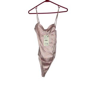NWT Zara Floral Satin Bodysuit Pink Small